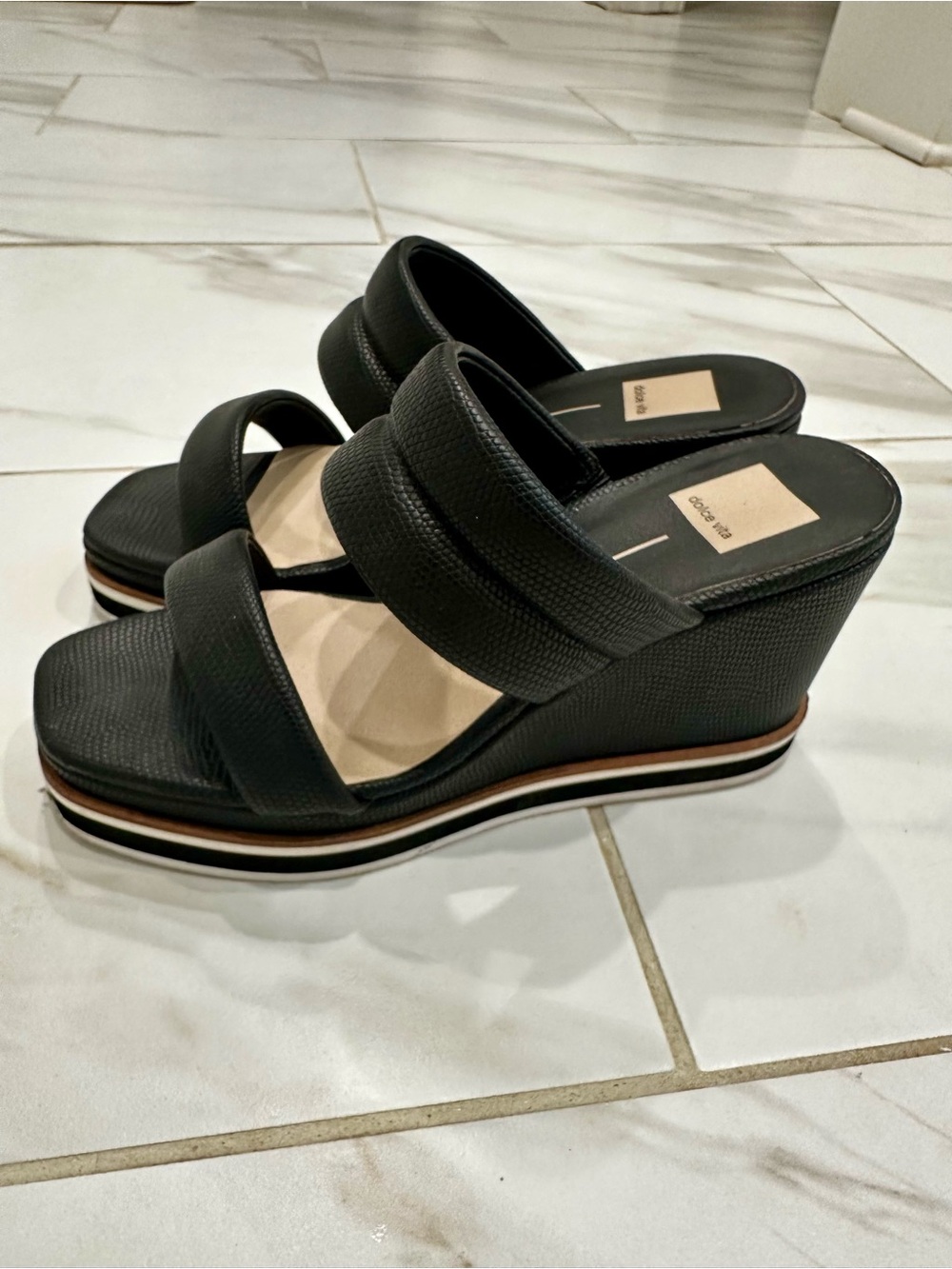 Dolce Vita Black Two-Band Platform Wedge Slides